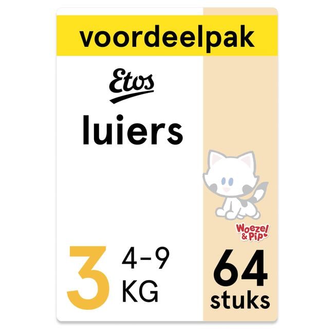 Etos Woezel & Pip Luiers Midi Voordeelpak Maat 3 4-9 kg 64 stuks