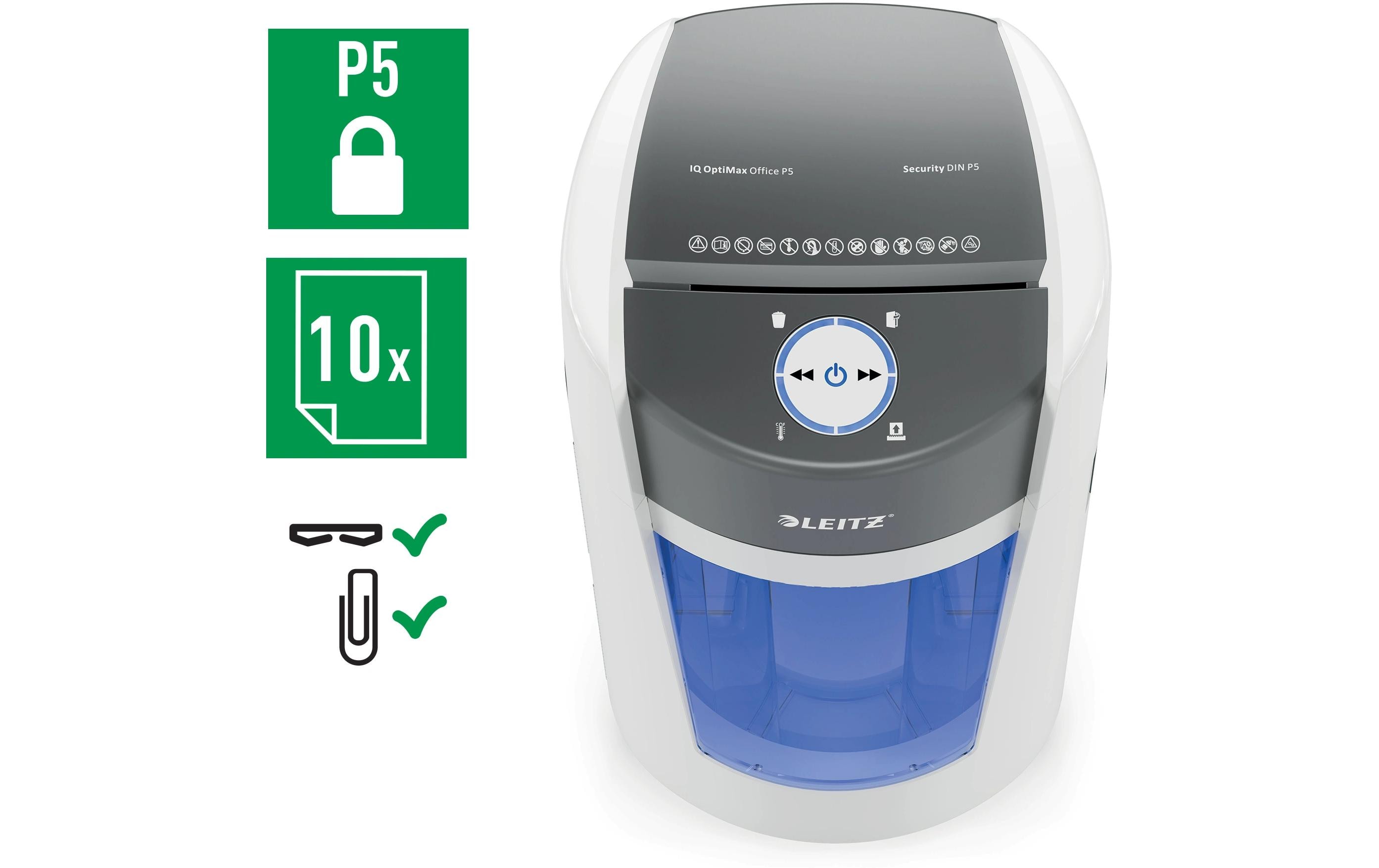 Aktenvernichter IQ OptiMax Office P-5, 10 Blatt<br>Mikroschnitt Aktenvernichter