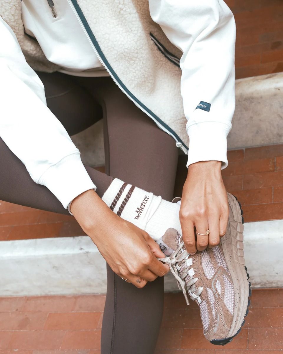 Mercer Amsterdam The Mercer Socks Stripe Wit/Lichtbruin Sokken