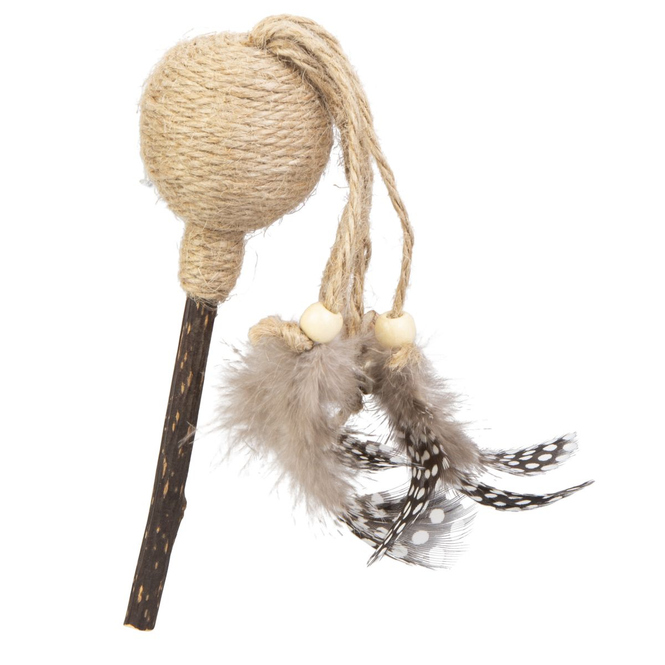 Katzenspielzeug aus Naturmaterialien - mit Feder an Seil - ca. 16 x 4,7 cm