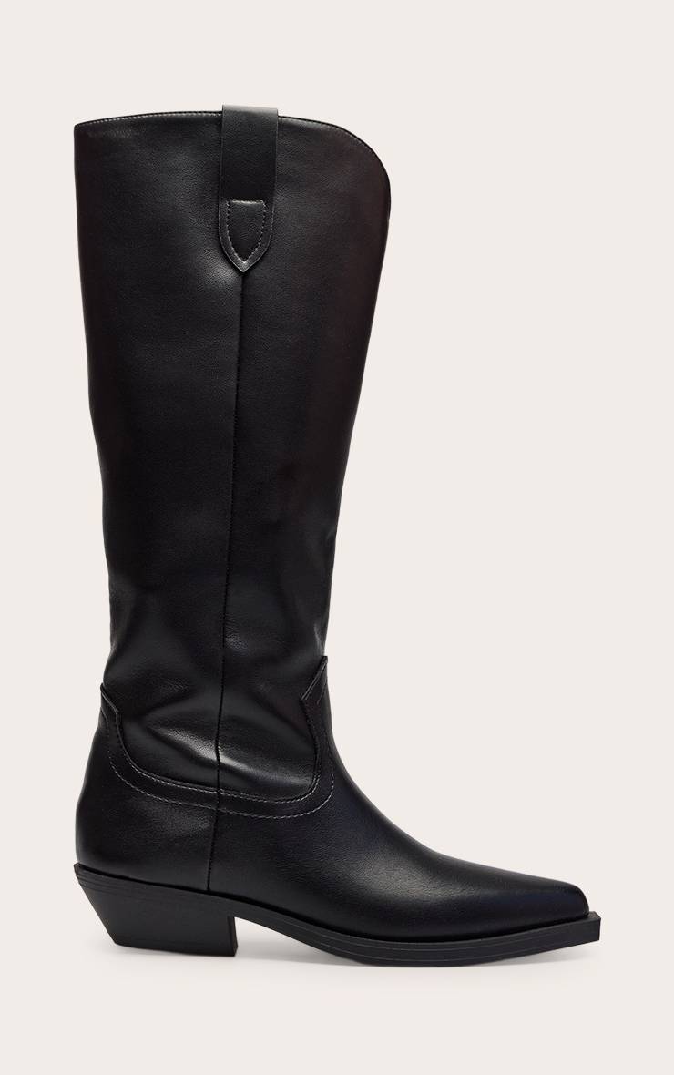 Noir Bottes Hautes Western Plates En Synthétiquecuir