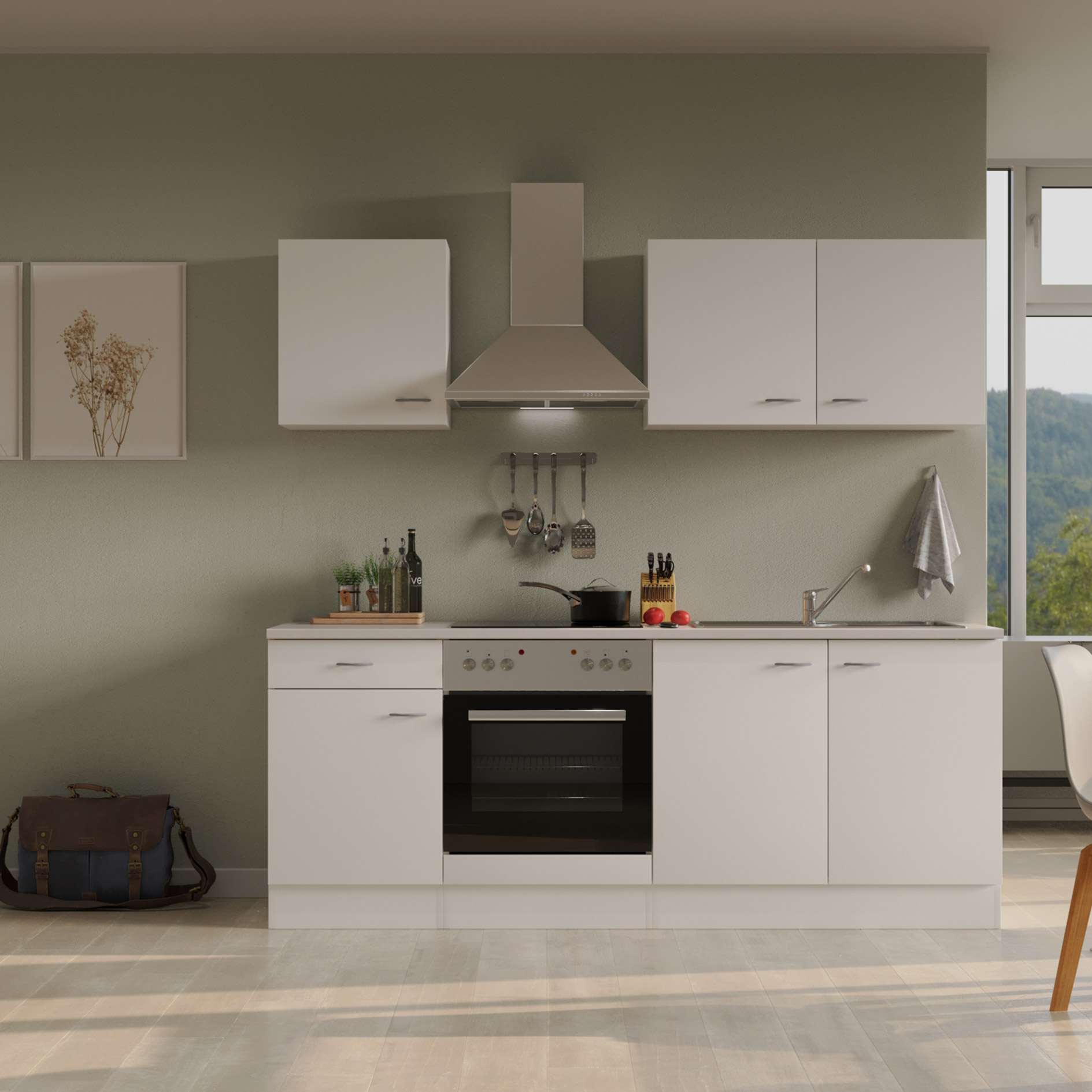 Küchenblock WITO - weiß - mit E-Geräten - 210 cm