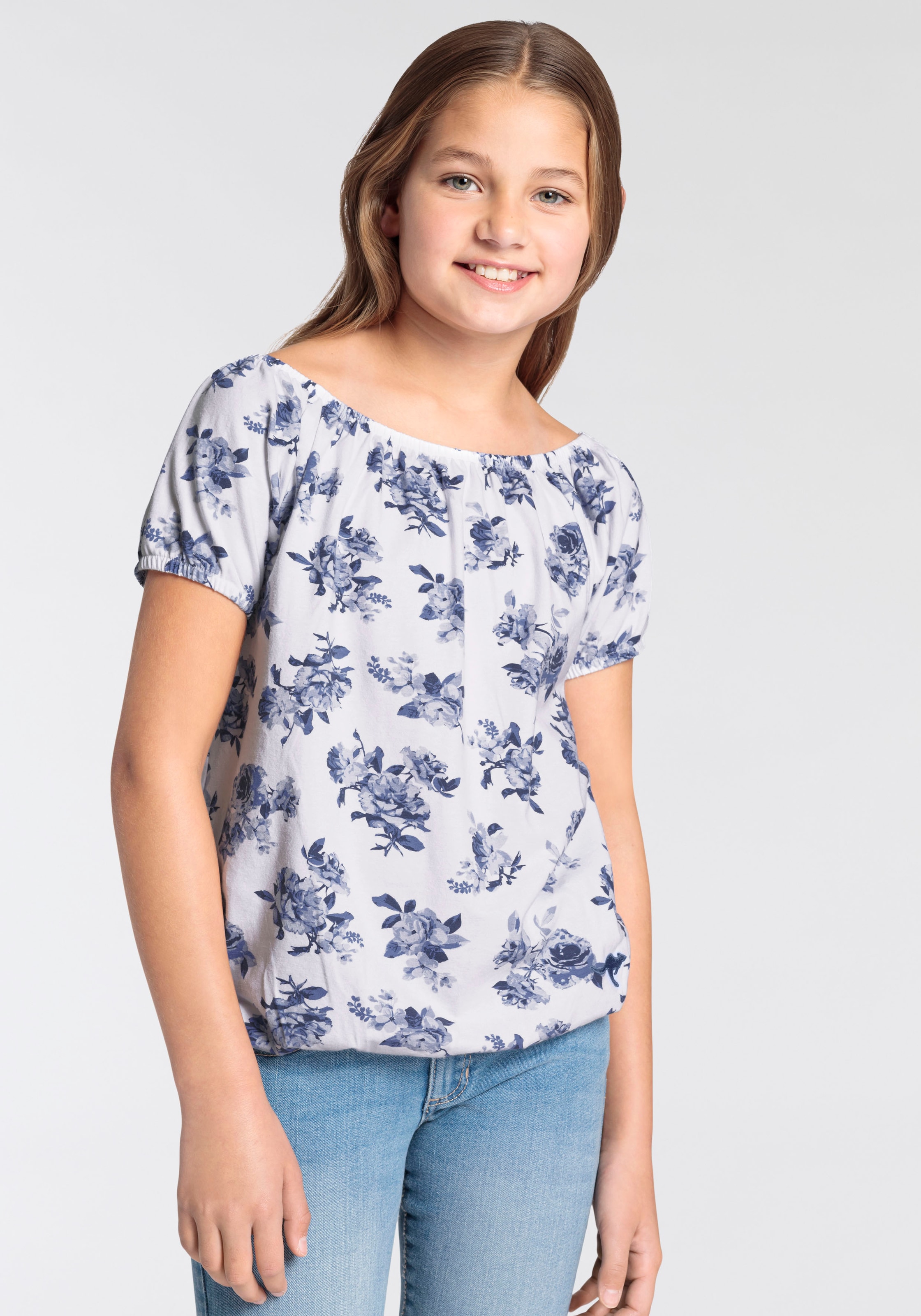 KangaROOS Carmenshirt »Kangaroos Mädchen«, Kurzarm,  dynamische Passform,  Allover-Druck,  Carmenausschnitt