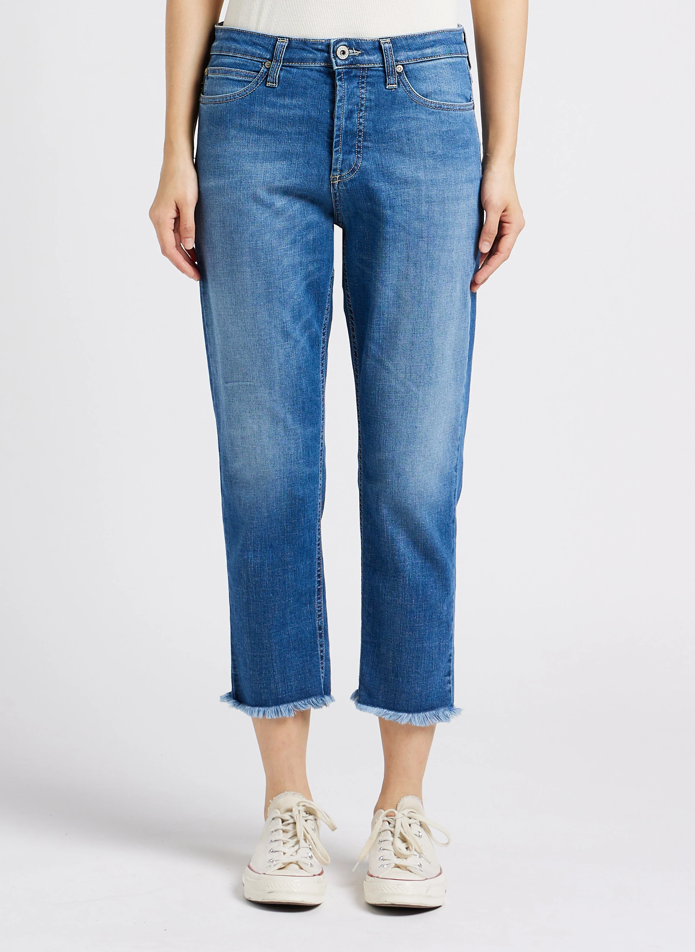 Jean cropped en coton mélangé| Bleu