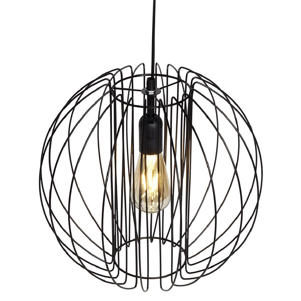 Luminaire à suspension filaire ronde métal noir Ø35cm