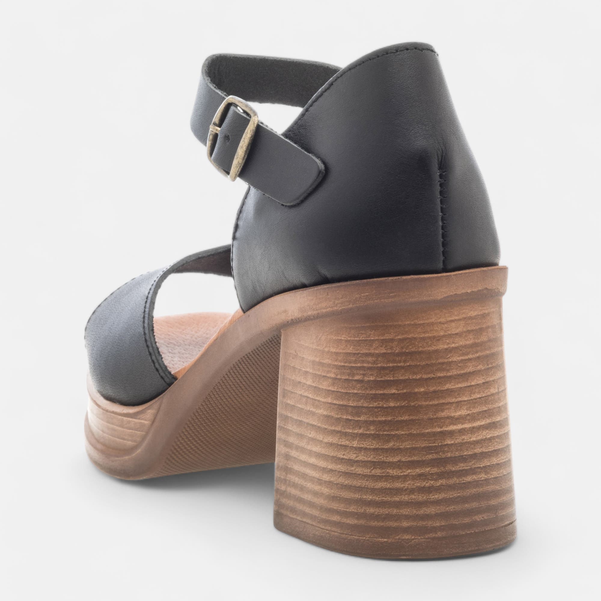 Nu-pieds à talon Femme en cuir noir