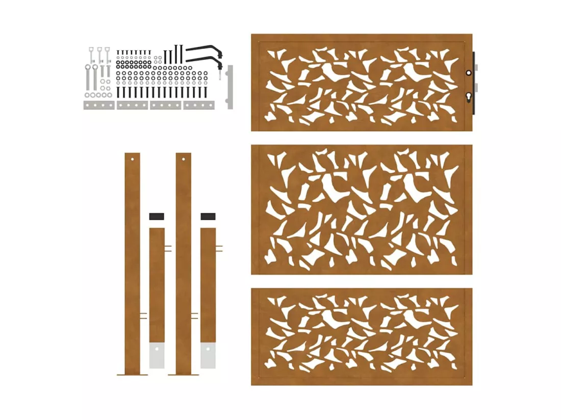 Porte de jardin acier résistant aux intempéries design feuilles
