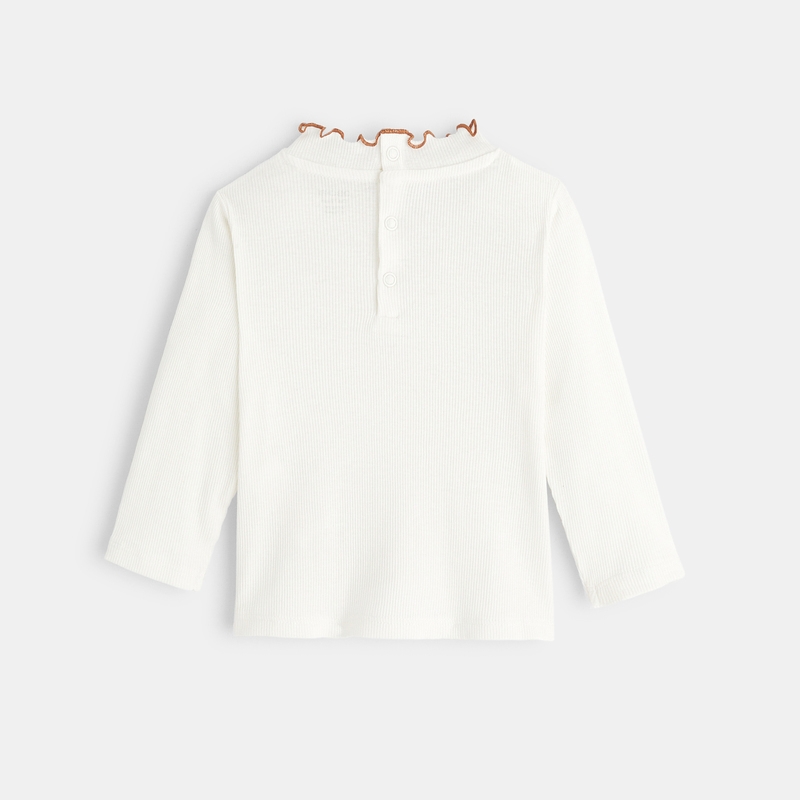 T-shirt côte plate col ondulé blanc bébé fille