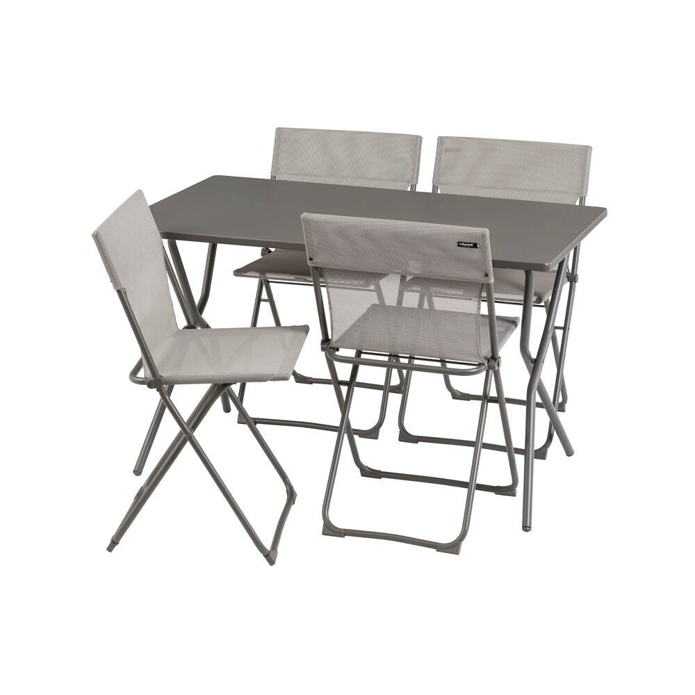 Set 1 rechteckiger klappbarer Gartentisch, 4 ultrakompakte Klappstühle Balcony Stahl Titane-Titane