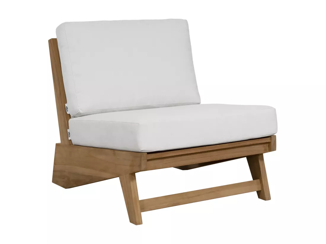 Salon de jardin en teck : un canapé 2 places, 2 fauteuils et une table basse - Naturel clair et blanc - LOMANIS de MYLIA