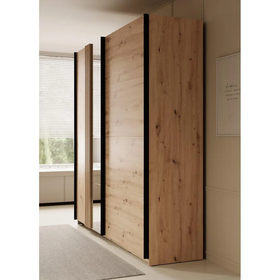 Meubella - Kledingkast Adyson - Eiken - 220 cm - Met spiegel