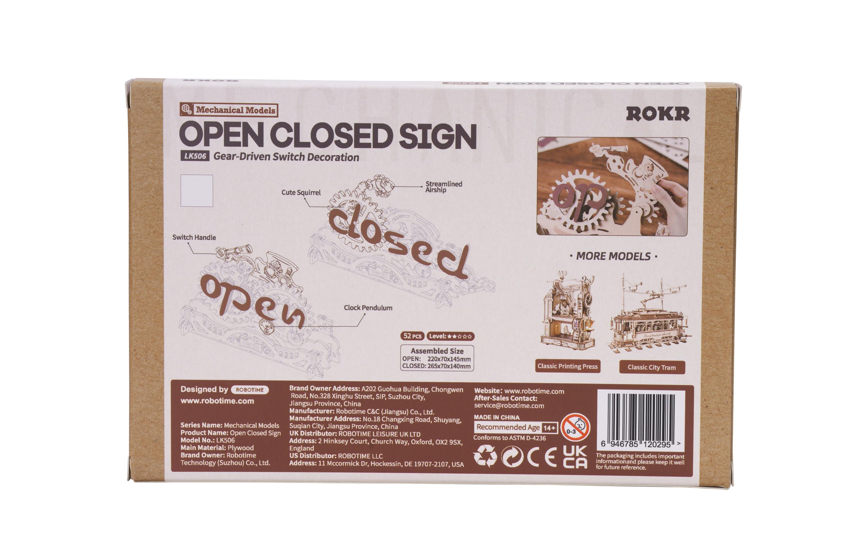 Bausatz Open Closed Schild3D-Puzzle aus lasergeschnittenen Holzteilen