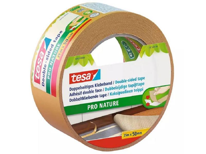 tesa Doppelseitiges Klebeband Pro Nature 50 mm x 25 m, Tran Doppelseitiges Klebeband ECO FIXATION – Leicht von Hand einreissbar