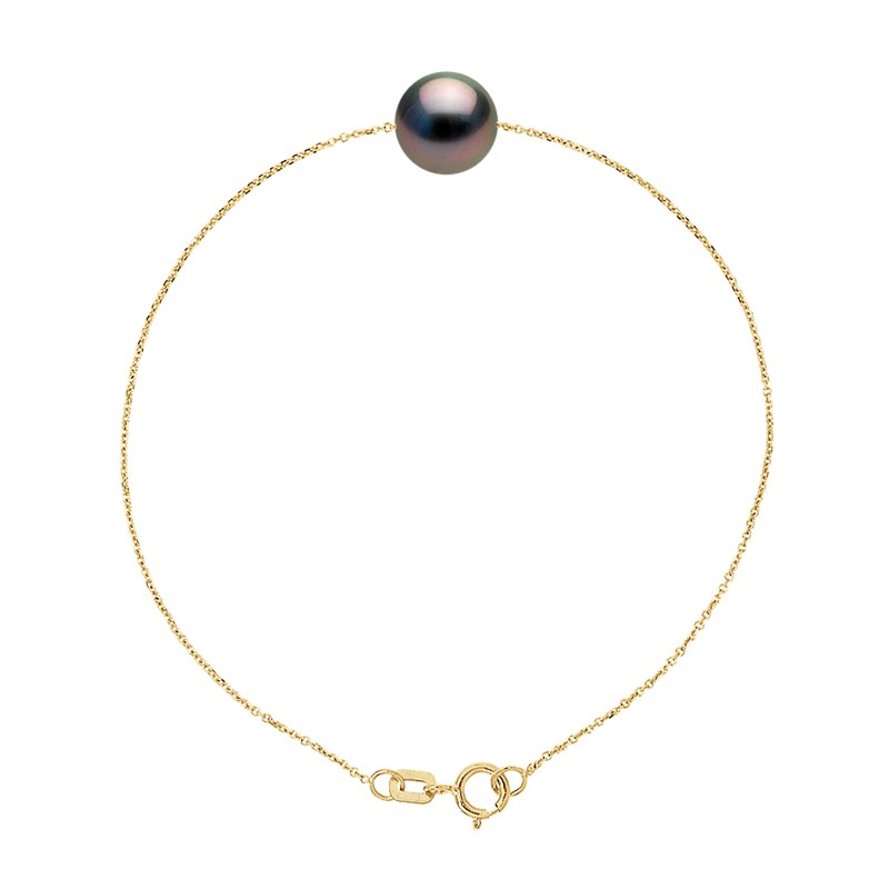 Bracelet Perle de Tahiti Ronde 8-9 mm Chaîne Forçat Or Jaune