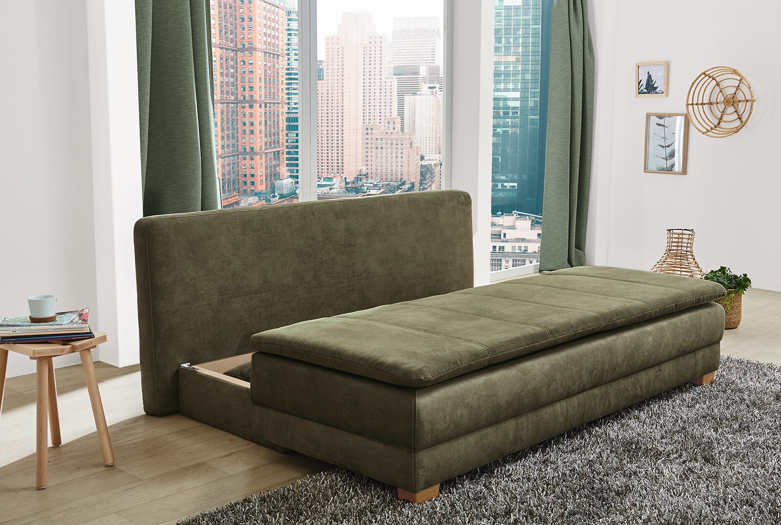 PHILL HILL Schlafsofa MARRY 200 x 96 cm Olivgrün