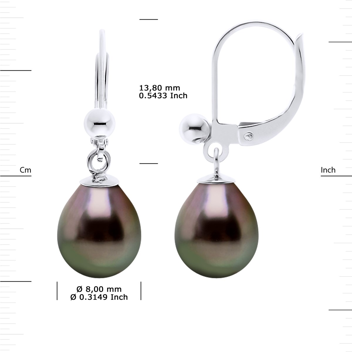 Boucles d'Oreilles Pendantes Perles de Tahiti Poires 8-9 mm Argent 925