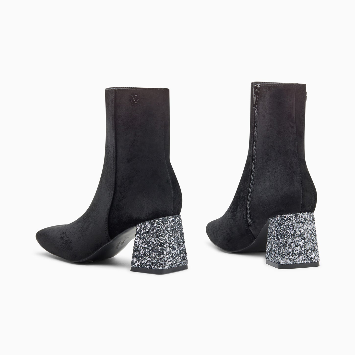 Bottines-Bottines New York noires à talon pailleté argent