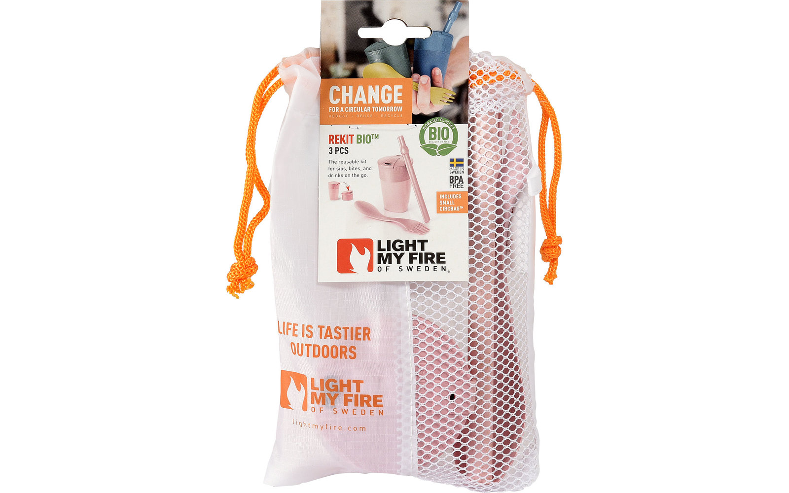 LightMyFire ReKit Trinkbecher mit Trinkhalm und Besteck aus Bioplastik Dustypink