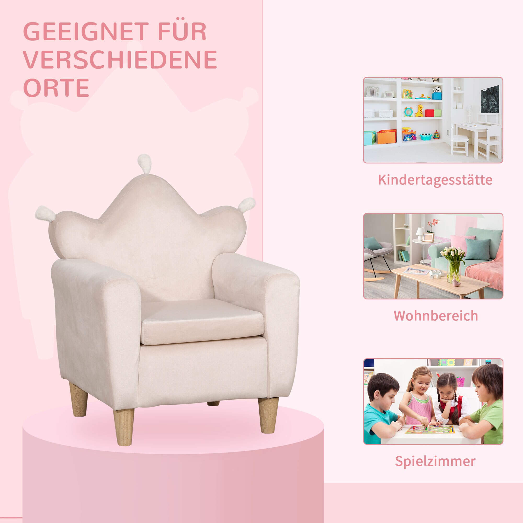 HOMCOM Kindersofa mit Sitzkissen rosa 50L x 42B x 58H cm