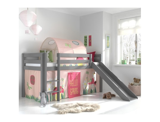 VIPACK - Lit mi-hauteur 90x200 avec toboggan sommier inclus et housse...