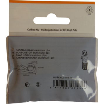 Ledent karabijnhaak aluminium 60 mm 2 stuks