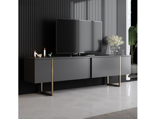 CONCEPT1 - Meuble TV Luxe - Anthracite, Or 180 x 30 x 50