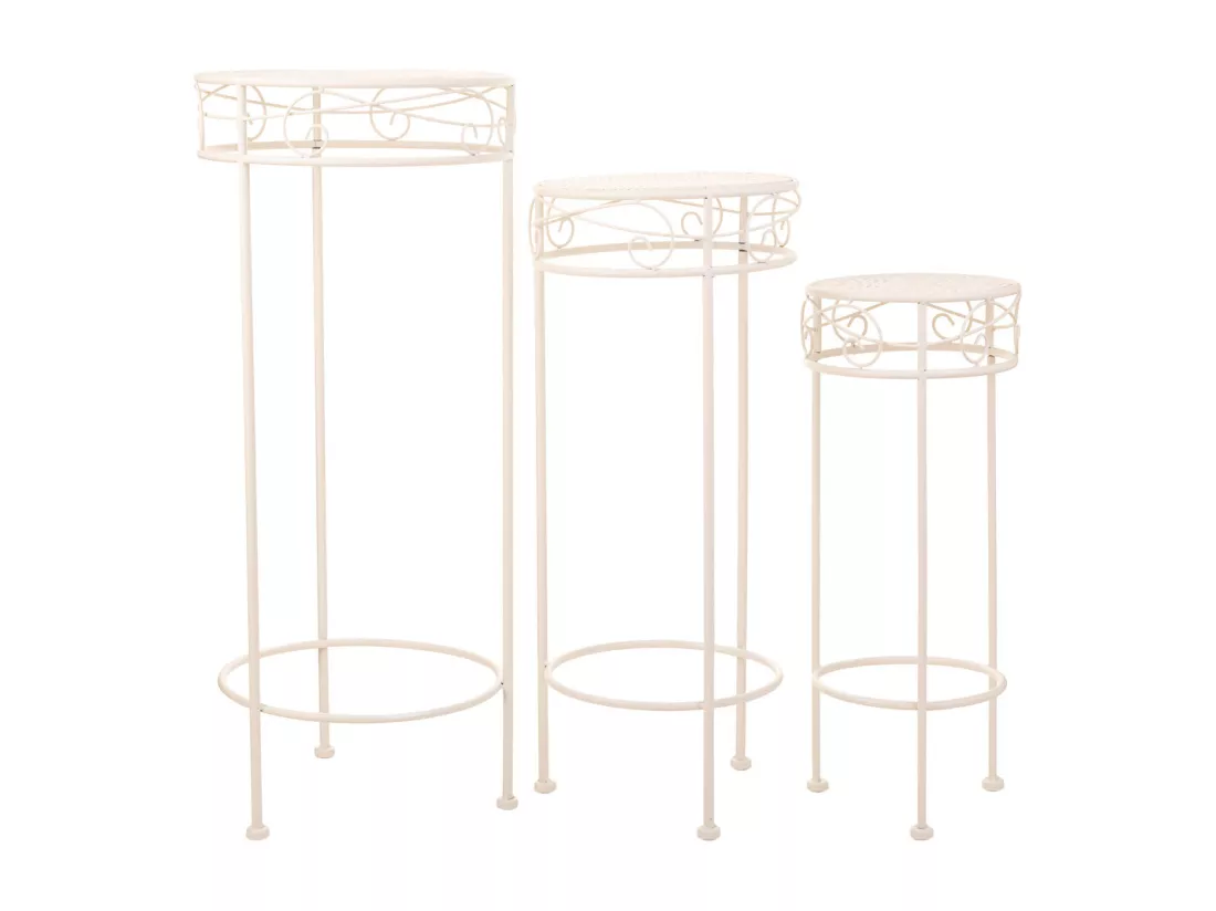 Lot de 3 cache-pots en fer forgé blanc 30x30x70h-25x25x60h-20x20x50h cm