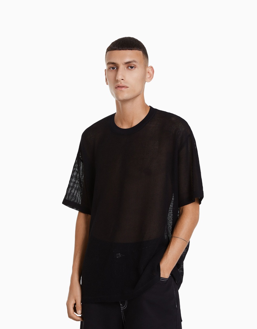 Camiseta de manga curta em malha texturizada