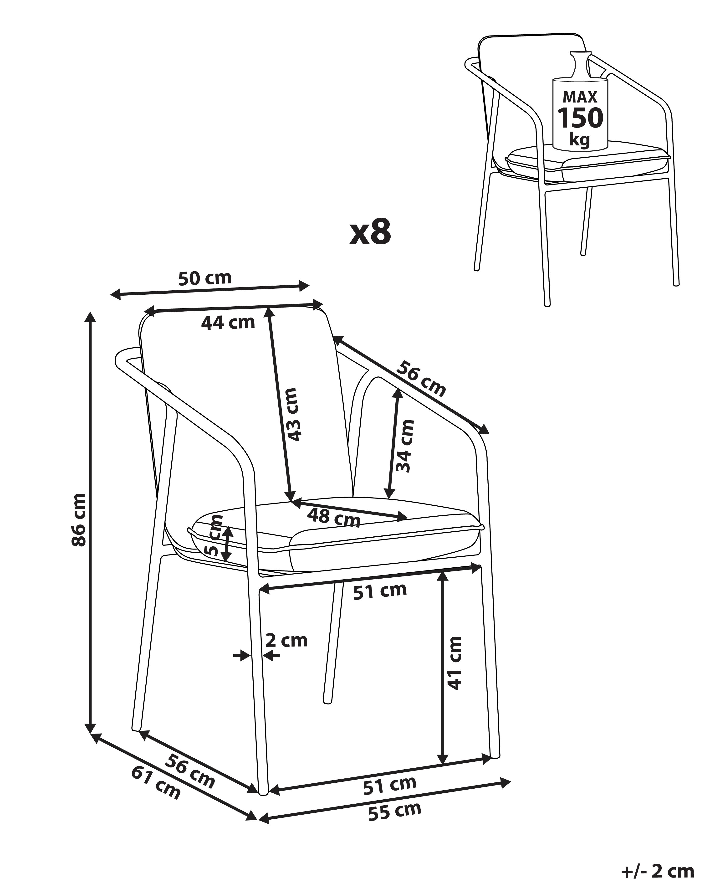 Set van 8 stoelen met zitkussen ASCIANO Metaal Wit