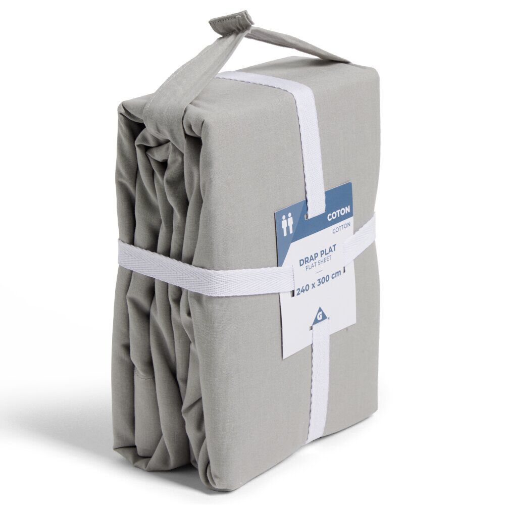 Drap plat 240x300cm 100% coton gris clair