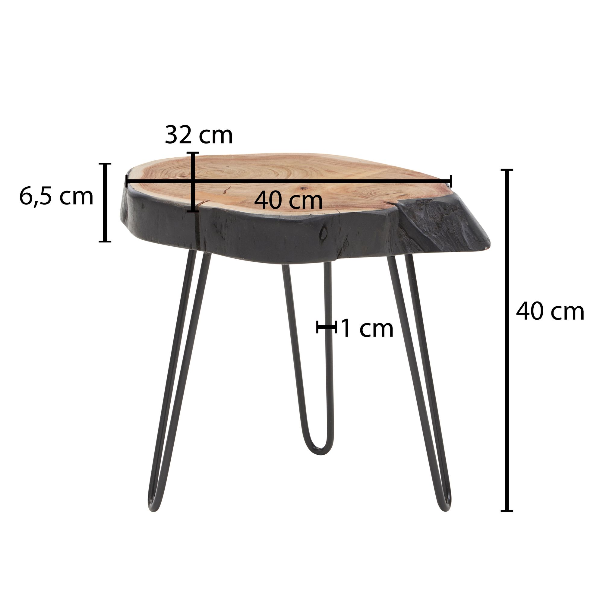 KADIMA DESIGN Massivholz Beistelltisch, Industrial-Stil, Handgefertigt, Baumkante Design