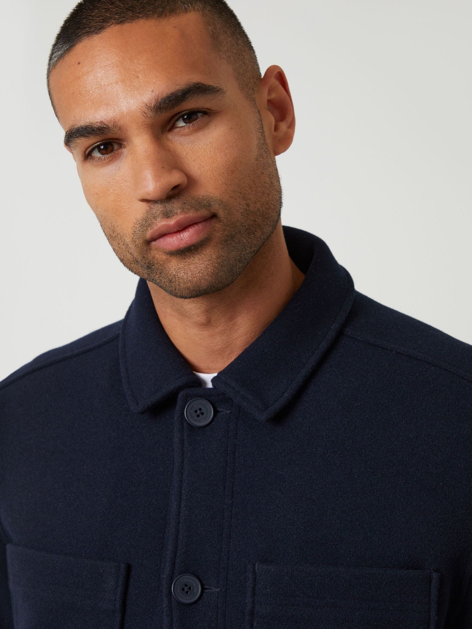 Marineblauw - Threadbare - Gewatteerd shacket met knopen van imitatie wol