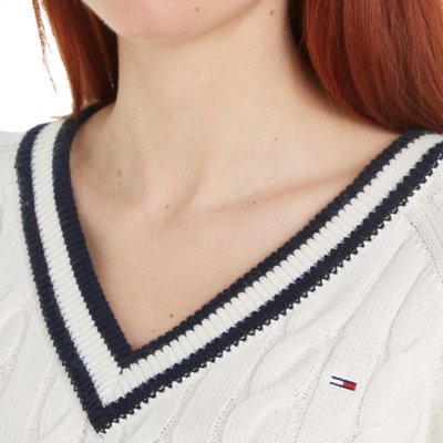 Pull femme V-Neck Cable Sweater TOMMY HILFIGER