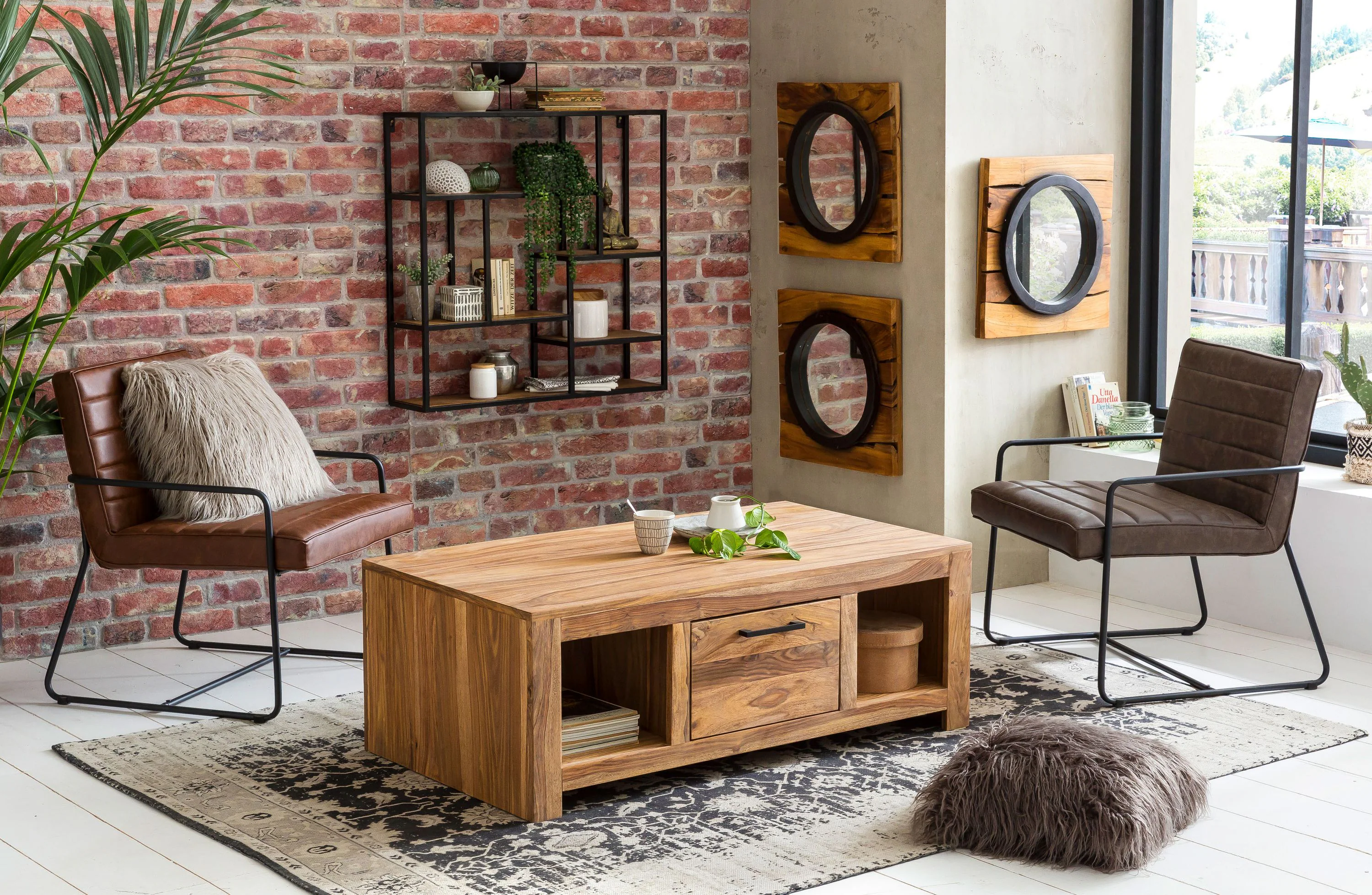 Standregal Panama Mangoholz Metall Bücherregal Wohnzimmer Esszimmer Regal Ablage