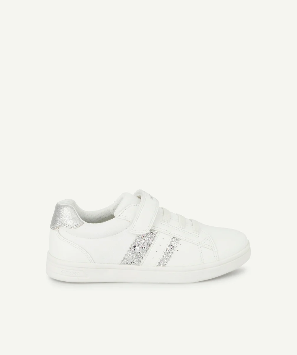 GEOXBASKETS DJROCK FILLE BLANCHES AVEC DÉTAILS COULEUR ARGENTÉE