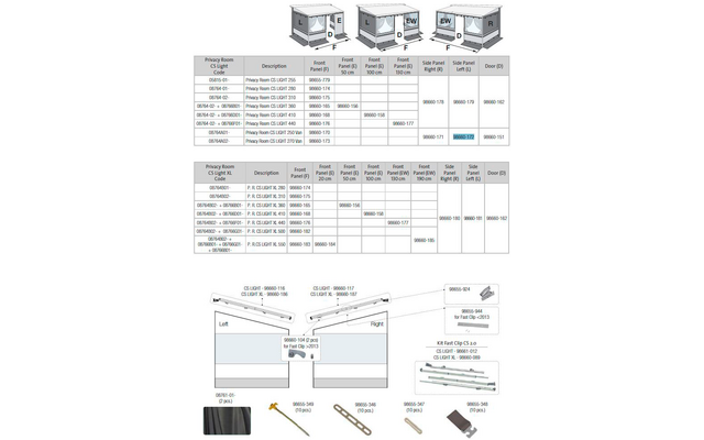 Fiamma Seitenwand links für Markise Privacy Room CS Light 250/270 Van - Fiamma Ersatzteilnummer 98660-172