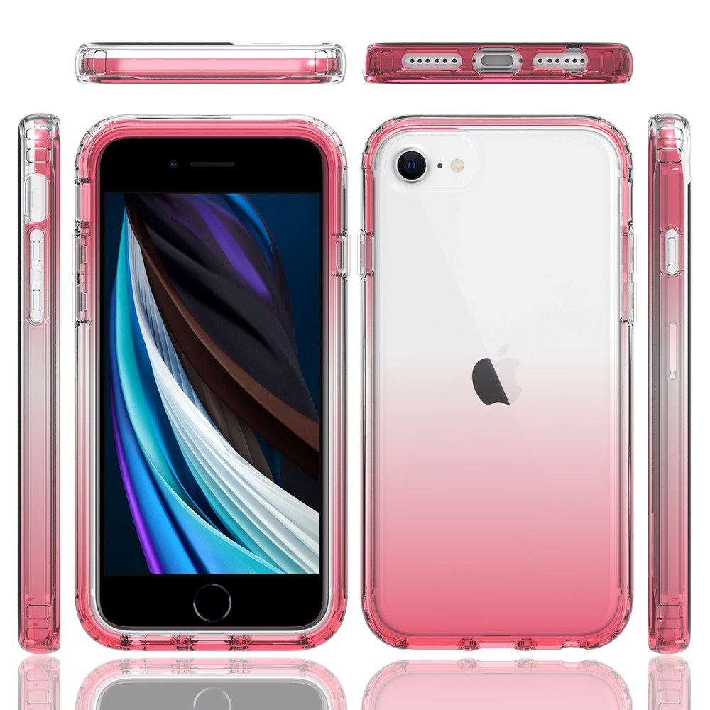 (2-tlg.) iPhone SE (2022/2020) / 8 / 7 / 6S Hybrid TPU Hülle mit Farbverlauf - Pink / Transparent