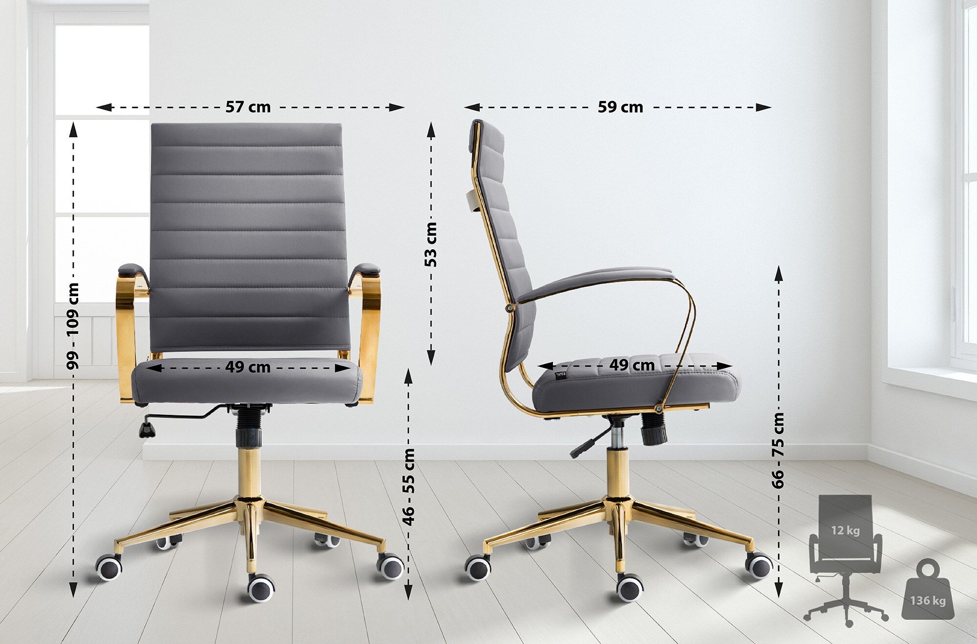 CLP Ergonomischer Bürostuhl Havanna Kunstleder I Höhenverstellbarer Schreibtischstuhl Mit Metall-Gestell In Gold-Optik I 360 Grad Drehbar