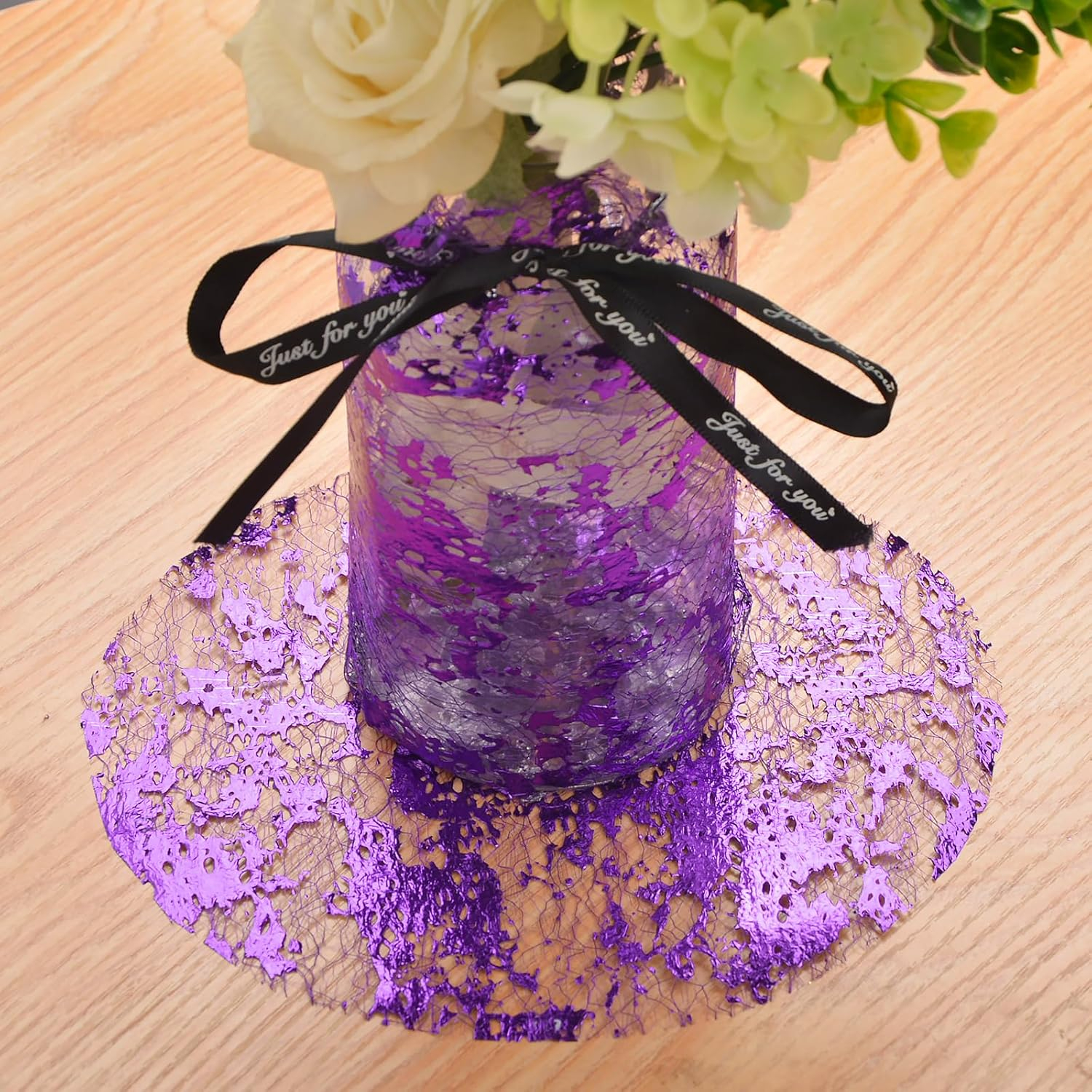 (5mx29cm) Metallic Tischläufer Glänzendes Party Deko Tischtuch Zuschneidbare Tischsets - Lila
