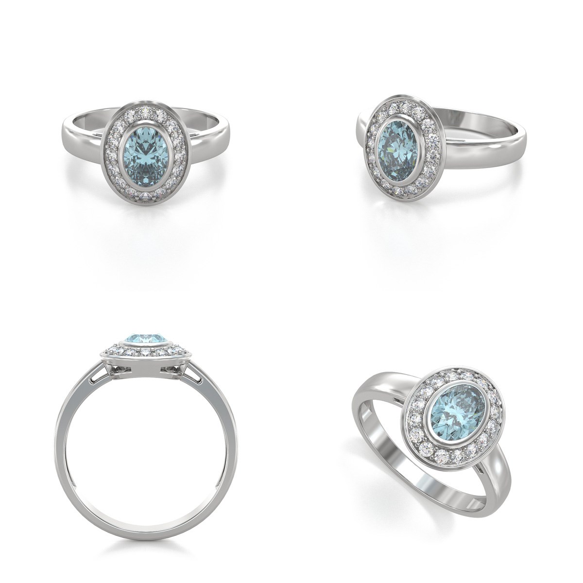 Bague ADEN Or 585 Blanc Aigue-Marine et diamants 2.788grs