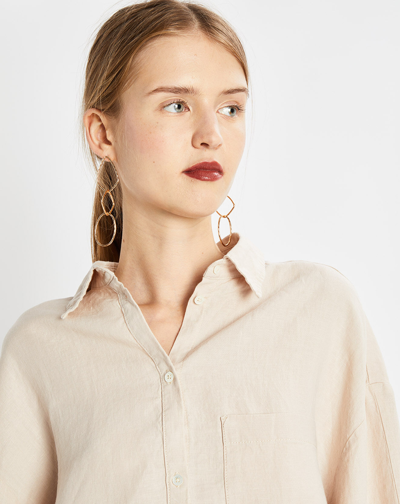 Marc O'Polo Chemise 100% Lin manches longues Poche beige