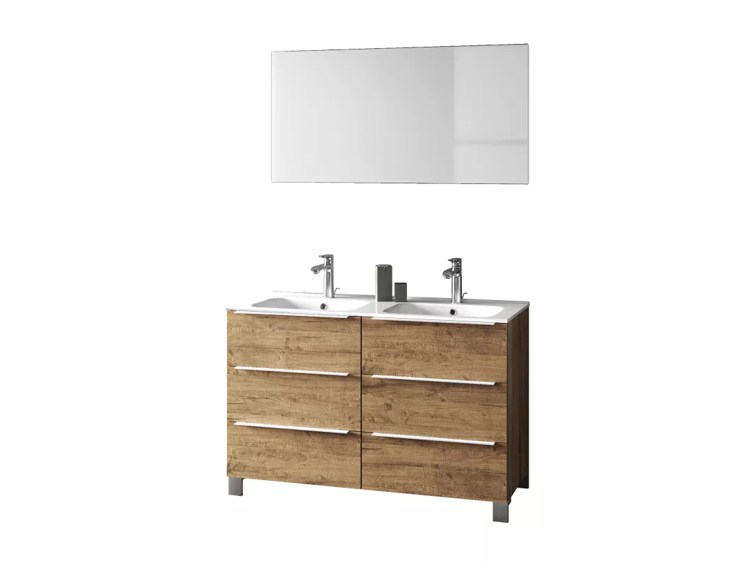 Ensemble de salle de bain double vasque 4 LARISSA chêne miel