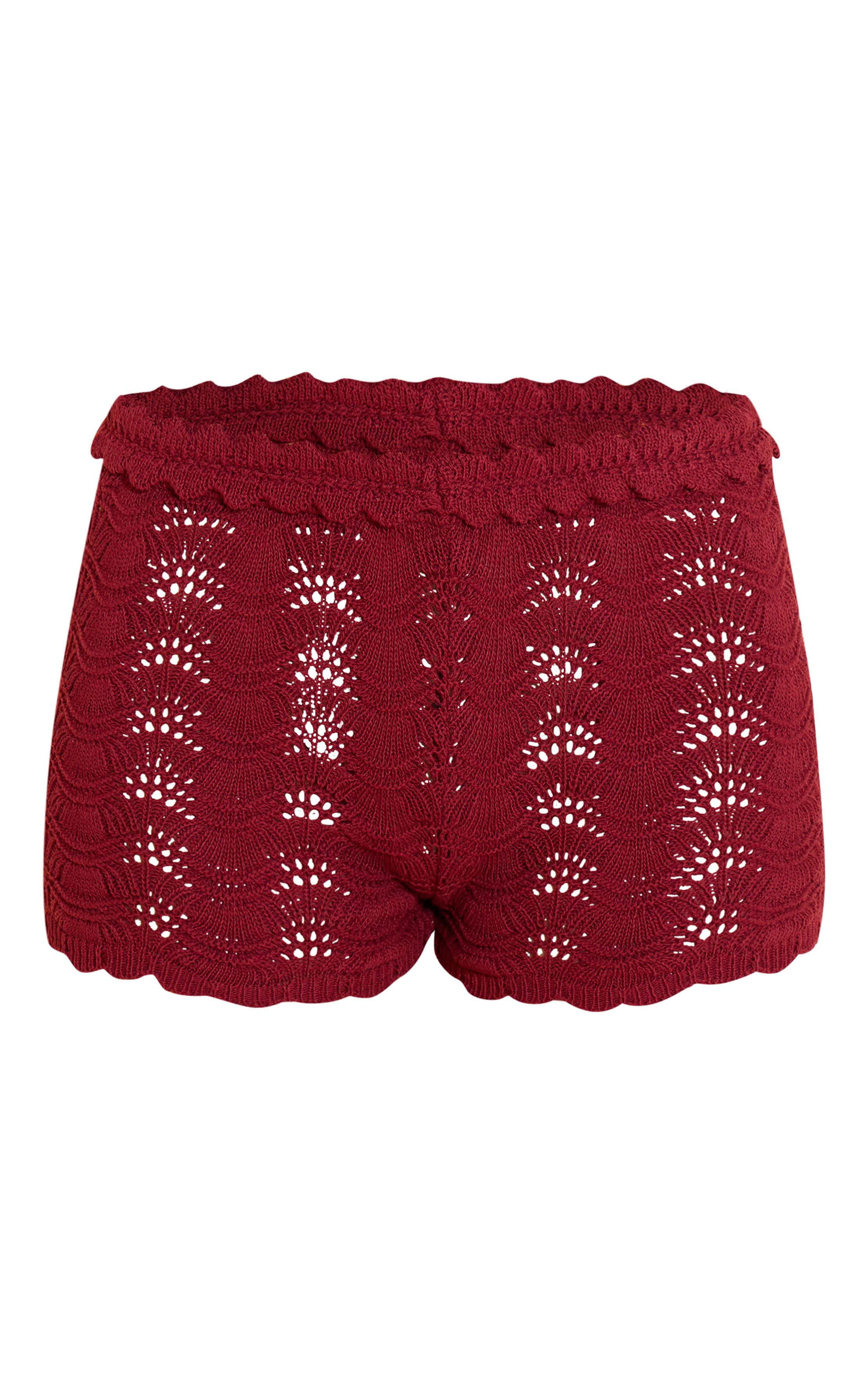 Rouge Bordeaux Short Mini Au Crochet Avec Détail De Ceinture