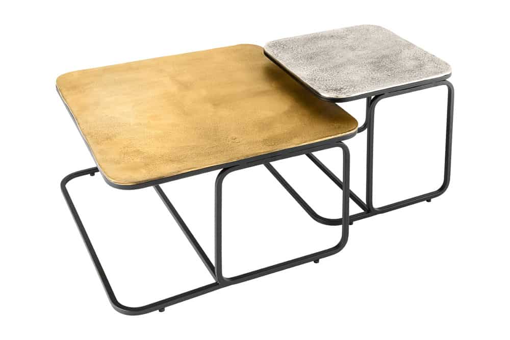 2er Set Couchtisch ABSTRACT 60cm gold silber schwarz Metall handmade