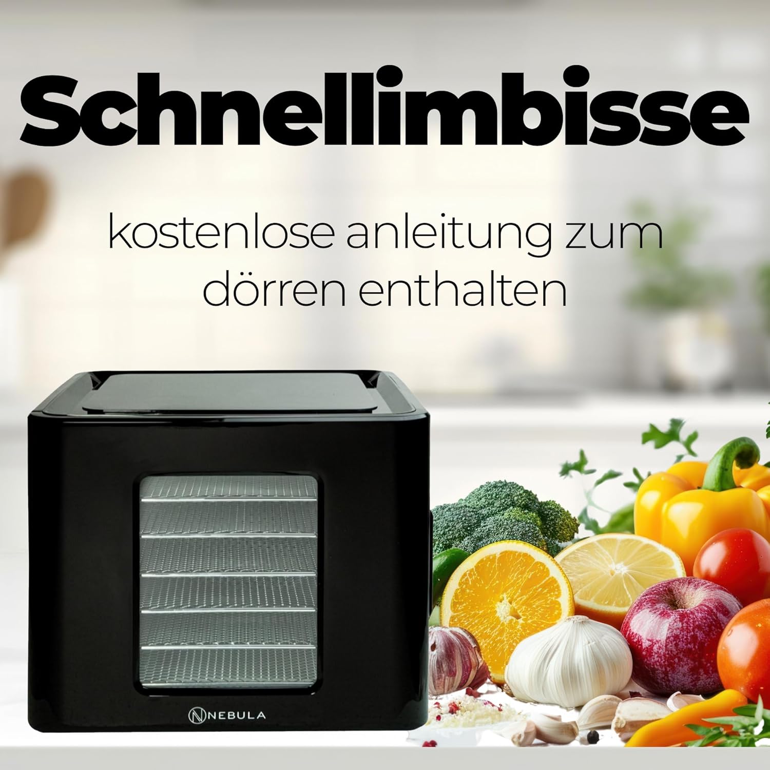Nebula Lebensmittel Dörrgerät Mit 6 Edelstahlschalen | LED-Touch Control Design, Einstellbare Digitale Temperatur 35-70 °C & 48-Stunden-Timer | Dörrautomat Für Obst, Gemüse, Fleisch Und Mehr | 400W