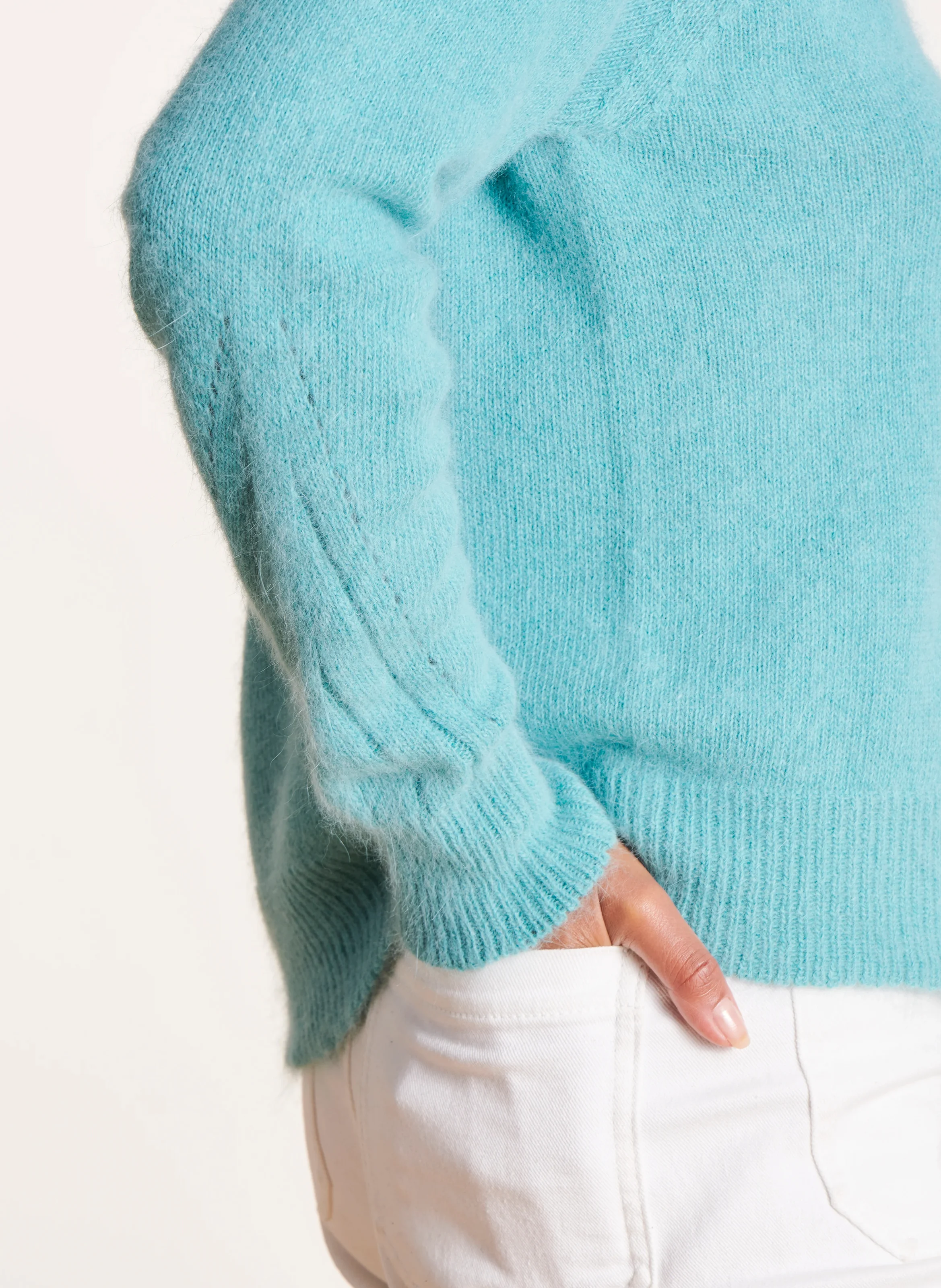 Gilet col rond en angora mélangé | Vert