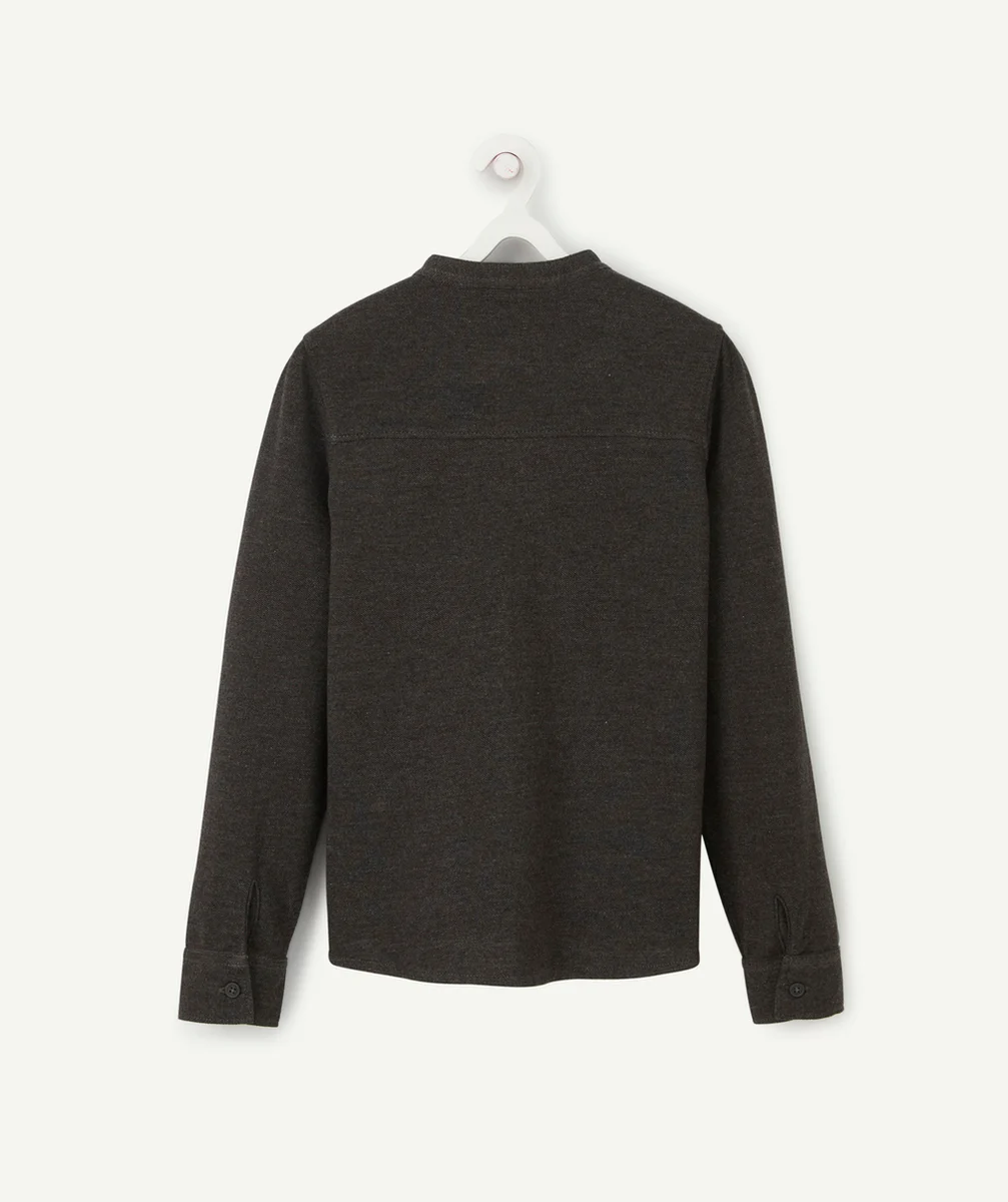 CHEMISE GARÇON GRISE EFFET COTON PIQUÉ AVEC POCHE