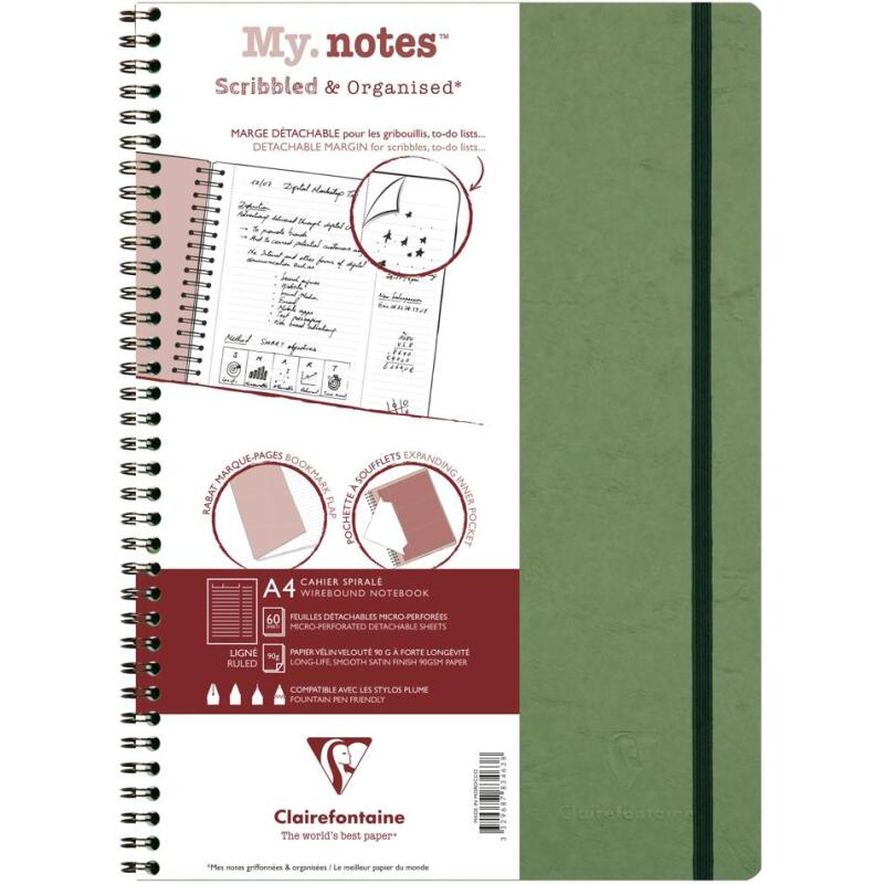 My.Notes Age Bag cahier reliure intégrale à marges détachables A4 120 pages détachables ligné + cadre en-tête - Vert