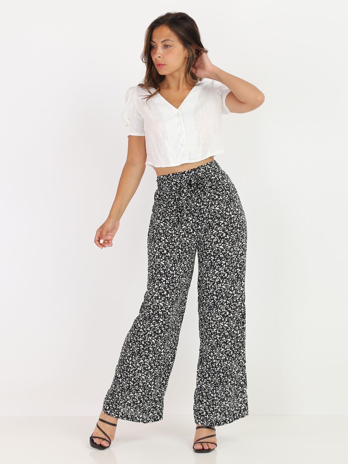 Chemisier cropped style lin- Blanc