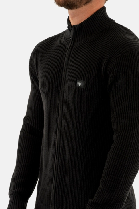 Gilets cardigans calvin klein jeans woven label zip beh black